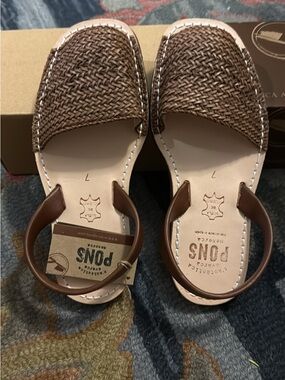 PONS Brown Woven Leather Women’s Slingback Clogs